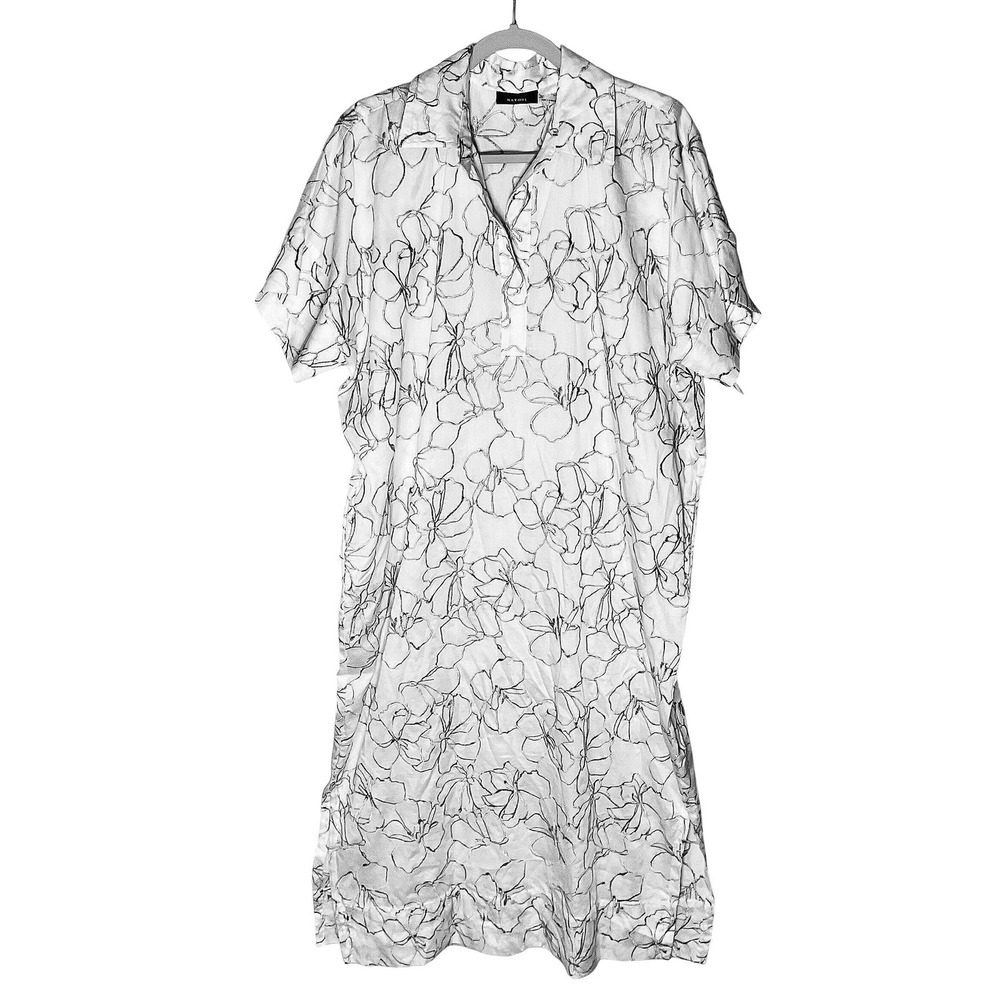 NATORI womens embroidered dress white silver LILY Sateen caftan pockets NWT cott